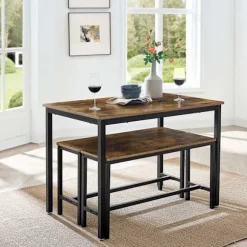 Rootz Spisebord - Køkkenbordssæt med 2 bænke hver (97 x 30 x 50) cm - Metalstel - Industrielt design (110 x 70 x 75 cm)