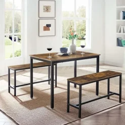 Rootz Spisebord - Køkkenbordssæt med 2 bænke hver (97 x 30 x 50) cm - Metalstel - Industrielt design (110 x 70 x 75 cm)