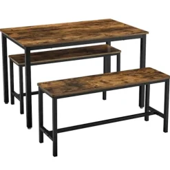 Rootz Spisebord - Køkkenbordssæt med 2 bænke hver (97 x 30 x 50) cm - Metalstel - Industrielt design (110 x 70 x 75 cm)