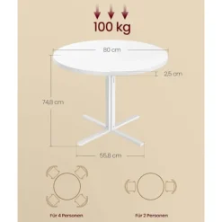 Rootz spisebord - køkkenbord - hvidt bord - Robust design - 80 cm D x 74,8 cm h