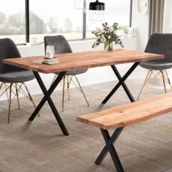 Rootz Spisebord - Massivt akacietræ - Køkkenbord - Trækantdesign - Håndlavet - Unikt naturligt look - Justerbare højdeknapper - 180 cm x 90 cm x 76 cm | Fyndiq