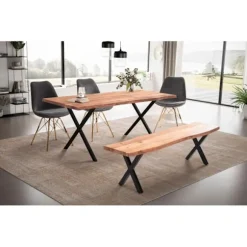 Rootz Spisebord - Massivt akacietræ - Køkkenbord - Trækantdesign - Håndlavet - Unikt naturligt look - Justerbare højdeknapper - 180 cm x 90 cm x 76 cm | Fyndiq