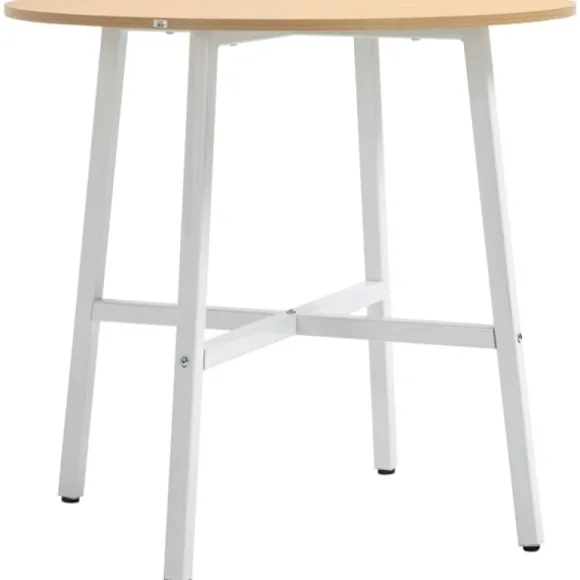 Rootz spisebord - rundt køkkenbord - moderne stil - træbordplade - robuste metalben - 80 cm x 76 cm - naturligt træ og hvid