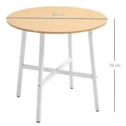 Rootz spisebord - rundt køkkenbord - moderne stil - træbordplade - robuste metalben - 80 cm x 76 cm - naturligt træ og hvid