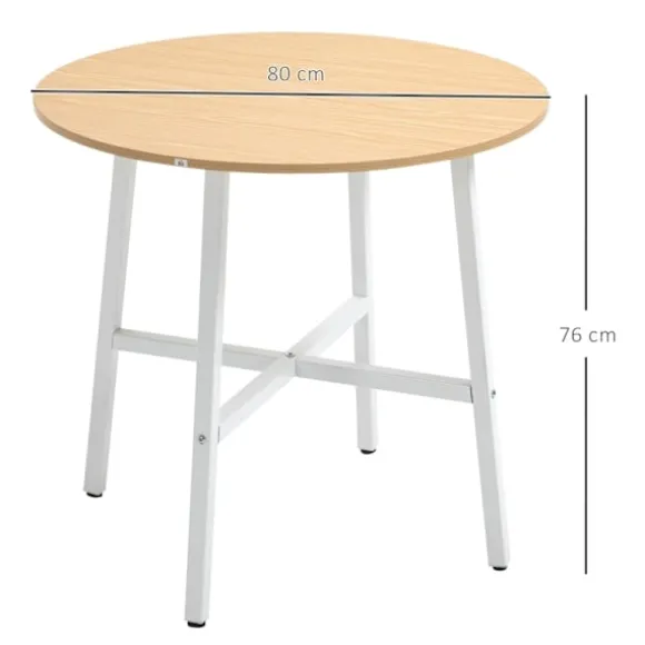 Rootz spisebord - rundt køkkenbord - moderne stil - træbordplade - robuste metalben - 80 cm x 76 cm - naturligt træ og hvid