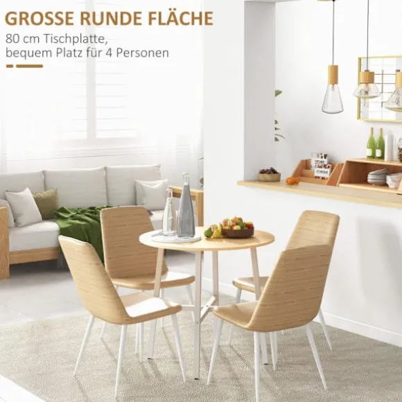 Rootz spisebord - rundt køkkenbord - moderne stil - træbordplade - robuste metalben - 80 cm x 76 cm - naturligt træ og hvid