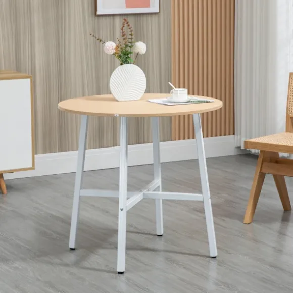 Rootz spisebord - rundt køkkenbord - moderne stil - træbordplade - robuste metalben - 80 cm x 76 cm - naturligt træ og hvid