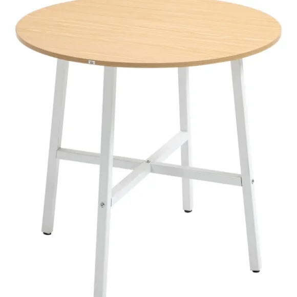 Rootz spisebord - rundt køkkenbord - moderne stil - træbordplade - robuste metalben - 80 cm x 76 cm - naturligt træ og hvid