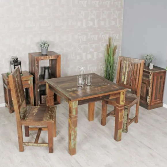 Rootz spisebord 80 x 80 x 76 cm Mango Shabby Chic massivt træ - Design landsted spisebord bådbruser - Spisebord rektangulært - Køkkenbord 4 personer | Fyndiq