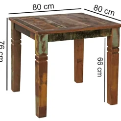 Rootz spisebord 80 x 80 x 76 cm Mango Shabby Chic massivt træ - Design landsted spisebord bådbruser - Spisebord rektangulært - Køkkenbord 4 personer | Fyndiq