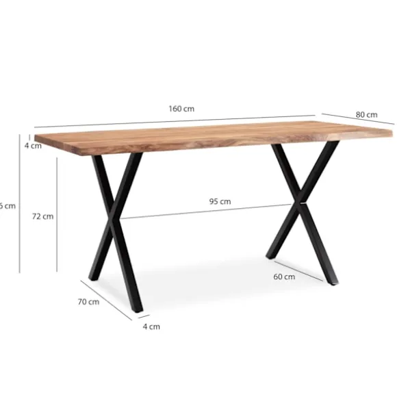 Rootz Spisebord i massivt akacietræ - Køkkenbord - Rektangulært bord med naturtræ - Håndlavet - Unikt trækantdesign - Justerbare højdeknapper - 160 cm | Fyndiq