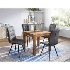 Rootz spisebord massivt træ sheesham 80 cm spisebord træbord design køkkenbord i landlig stil mørkebrun