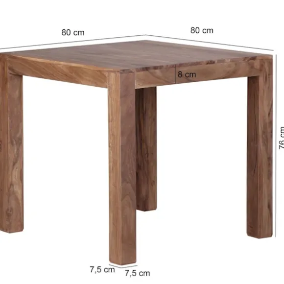 Rootz spisebord massivt træ akacie 80 cm spisebord træbord design køkkenbord landlig mørk brun