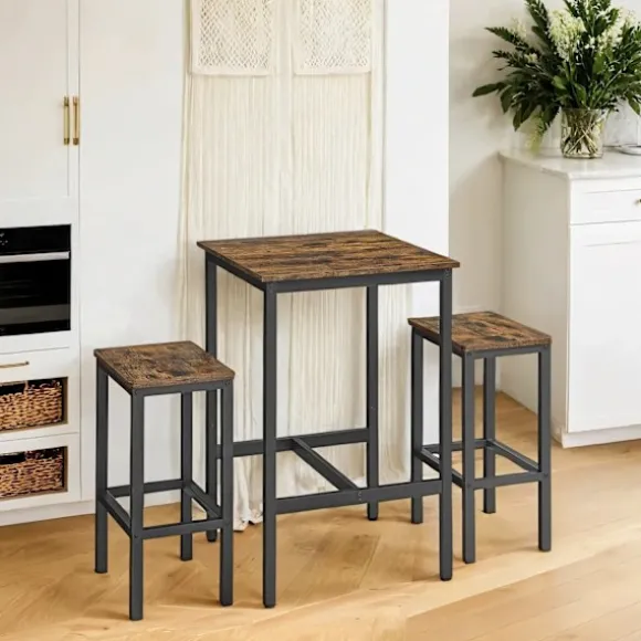 Rootz Spisebord sæt med stole - Bar Table - 2 afføring - Rumbesparende design - 60x60x90cm tabel, 30x40x65cm afføring