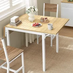 Rootz spisebord til 2-4 personer - Naturlig egefarve - Skyhvid - Spånpladestål - 78 cm x 120 cm x 76,2 cm - Bærbart foldbart bord
