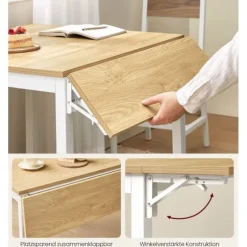 Rootz spisebord til 2-4 personer - Naturlig egefarve - Skyhvid - Spånpladestål - 78 cm x 120 cm x 76,2 cm - Bærbart foldbart bord