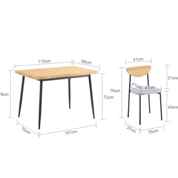 Rootz Spisebordssæt - 4 personers - Kompakt spisebordssæt - Pladsbesparende - MDF & Stål - 110cm x 76cm x 70cm