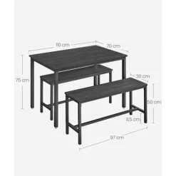 Rootz Spisebordssæt - Spånpladebord - Stålbænk - Moderne - 70cm x 110cm x 75cm