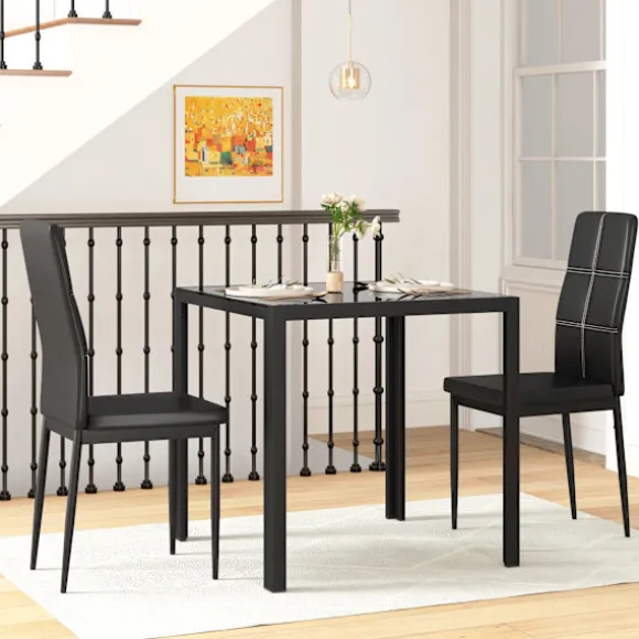 Rootz spisebordssæt med 2 polstrede sorte stole - Spisepladser - Pladsbesparende - Ergonomisk komfort - 75L x 50,5W x 75H cm