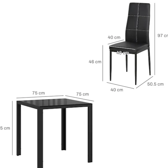 Rootz spisebordssæt med 2 polstrede sorte stole - Spisepladser - Pladsbesparende - Ergonomisk komfort - 75L x 50,5W x 75H cm
