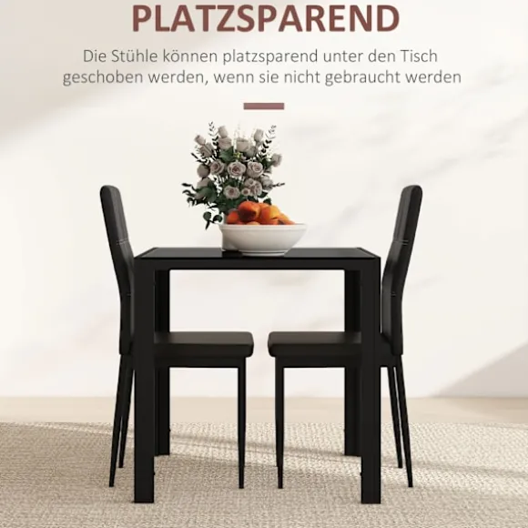 Rootz spisebordssæt med 2 polstrede sorte stole - Spisepladser - Pladsbesparende - Ergonomisk komfort - 75L x 50,5W x 75H cm