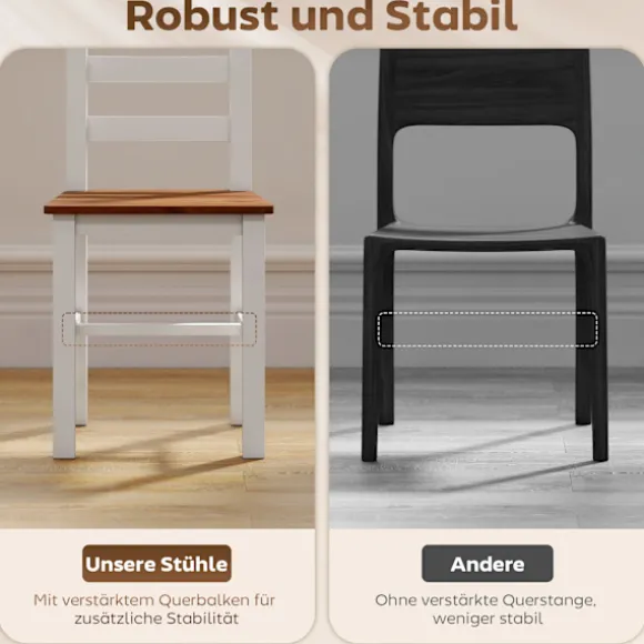Rootz Spisegruppe Sæt - Spisebord - 4 Stole - Pladsbesparende - Fyrretræ - Brun+Hvid - Bord 108cm x 77cm; Stol 42cm x 46cm x 86cm