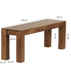 Rootz spisestuebænk massivt træ Sheesham 120 x 45 x 35 cm træbænk naturprodukt Køkkenbænk i landlig stil