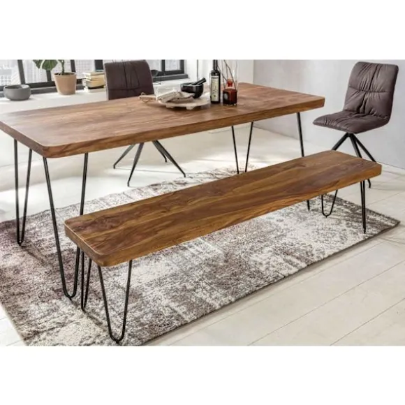 Rootz spisestuebænk massivt træ Sheesham 120 x 45 x 40 cm træbænk naturprodukt Køkkenbænk i landlig stil