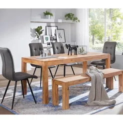Rootz spisestuebænk massiv træ akacie 140 x 45 x 35 cm træbænk naturprodukt Køkkenbænk i landlig stil