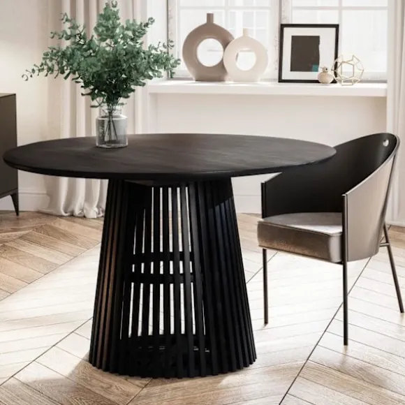 Rootz spisestuebord - moderne rundt køkkenbord - massivt træ, håndlavet - unikt design, holdbart, let at samle - 120 cm x 120 cm x 77 cm - sort