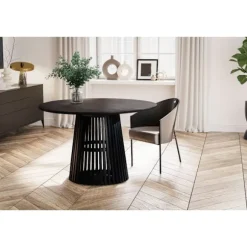 Rootz spisestuebord - moderne rundt køkkenbord - massivt træ, håndlavet - unikt design, holdbart, let at samle - 120 cm x 120 cm x 77 cm - sort