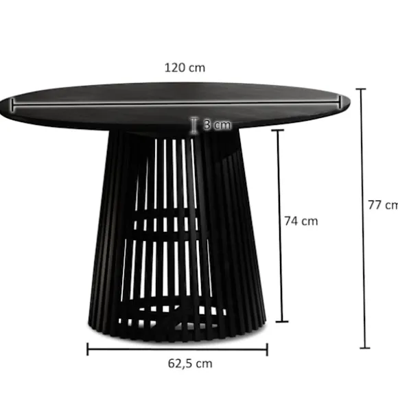 Rootz spisestuebord - moderne rundt køkkenbord - massivt træ, håndlavet - unikt design, holdbart, let at samle - 120 cm x 120 cm x 77 cm - sort