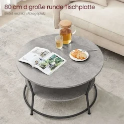 Rootz spånplade stål Sofabord - Sidebord - Stuebord - 80 cm x 46,5 cm - Beton Grå-Ink Sort - 10,6 kg - 50 kg Kapacitet