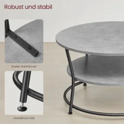 Rootz spånplade stål Sofabord - Sidebord - Stuebord - 80 cm x 46,5 cm - Beton Grå-Ink Sort - 10,6 kg - 50 kg Kapacitet