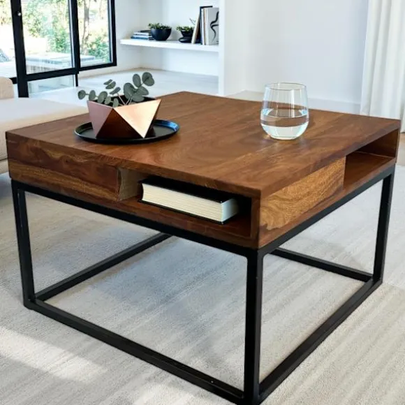Rootz Square Sofabord - Accent Bord - Moderne Bord - Rigelig opbevaring - 60 cm x 60 cm x 40 cm - Brun & Sort