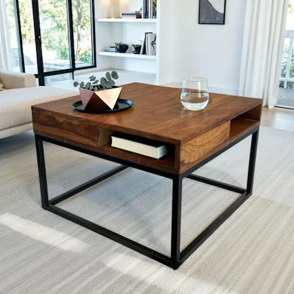 Rootz Square Sofabord - Accent Bord - Moderne Bord - Rigelig opbevaring - 60 cm x 60 cm x 40 cm - Brun & Sort