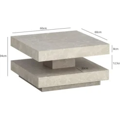 Rootz Square sofabord - moderne design - gråt look - ekstra opbevaring - 60 cm x 60 cm x 34 cm