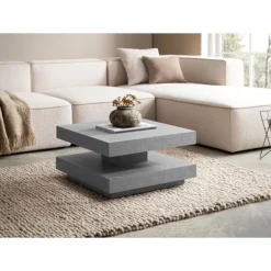 Rootz Square sofabord - Moderne centerbord - Matt Concrete Design - Rigelig opbevaring - 60 cm x 60 cm x 34 cm