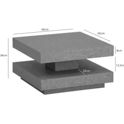 Rootz Square sofabord - Moderne centerbord - Matt Concrete Design - Rigelig opbevaring - 60 cm x 60 cm x 34 cm