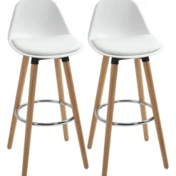 Rootz sæt med 2 barstole - Barstole - Scandi Design - Fodstøtte - Kunstlæder - Naturlig + Hvid - 38,5 cm x 42,5 cm x 91 cm