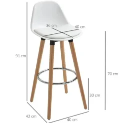 Rootz sæt med 2 barstole - Barstole - Scandi Design - Fodstøtte - Kunstlæder - Naturlig + Hvid - 38,5 cm x 42,5 cm x 91 cm