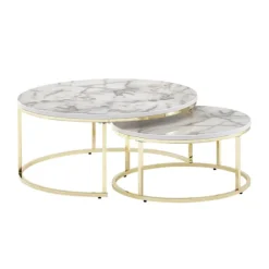 Rootz Sæt med 2 hvidguld Marmorlook Sofabord Rundt Moderne - Sofaborde 2-delt metal - Runde stueborde - Design indskudsborde