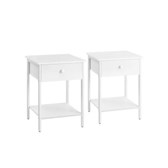 Rootz sæt med 2 mathvide sengeborde - natborde - spånplader og stålkonstruktion - 40 cm x 40 cm x 55 cm - 20 kg overfladekapacitet - 10 kg skuffekapac | Fyndiq