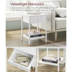 Rootz sæt med 2 mathvide sengeborde - natborde - spånplader og stålkonstruktion - 40 cm x 40 cm x 55 cm - 20 kg overfladekapacitet - 10 kg skuffekapac | Fyndiq