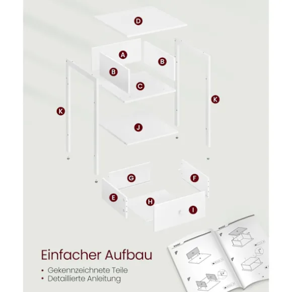 Rootz sæt med 2 mathvide sengeborde - natborde - spånplader og stålkonstruktion - 40 cm x 40 cm x 55 cm - 20 kg overfladekapacitet - 10 kg skuffekapac | Fyndiq