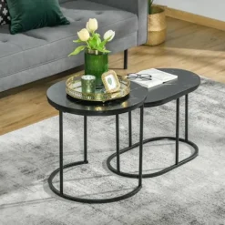 Rootz sæt med 2 sideborde - Sofabord - Industrielt design - Stue - Soveværelse - Entre - Sort - Ø50 x 50,5H cm