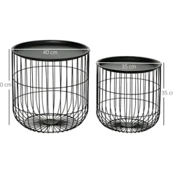 Rootz sæt med 2 sideborde i scandi-design - med opbevaringsplads - kan stables - komfortabel sofa - stål - sort - 40 cm x 40 cm x 40 cm