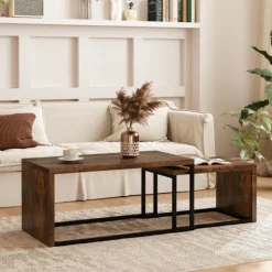 Rootz Sæt med 2 sofaborde - Sofabord - Sidebord - Moderne stil - MDF & Metal - 90 x 48 x 42 cm / 59 x 42 x 36 cm - sort + brun