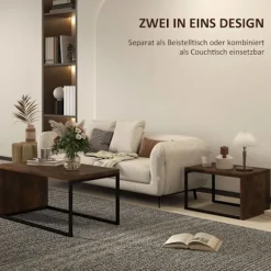 Rootz Sæt med 2 sofaborde - Sofabord - Sidebord - Moderne stil - MDF & Metal - 90 x 48 x 42 cm / 59 x 42 x 36 cm - sort + brun