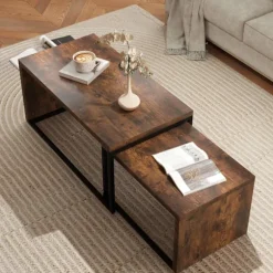 Rootz Sæt med 2 sofaborde - Sofabord - Sidebord - Moderne stil - MDF & Metal - 90 x 48 x 42 cm / 59 x 42 x 36 cm - sort + brun